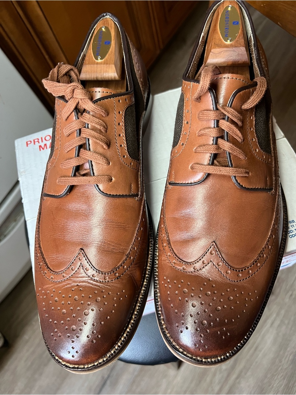 Johnston & Murphy 1850 Grayson Wingtip Oxford Mixed Media Tan Linen Men's 11.5 M - Picture 8 of 16